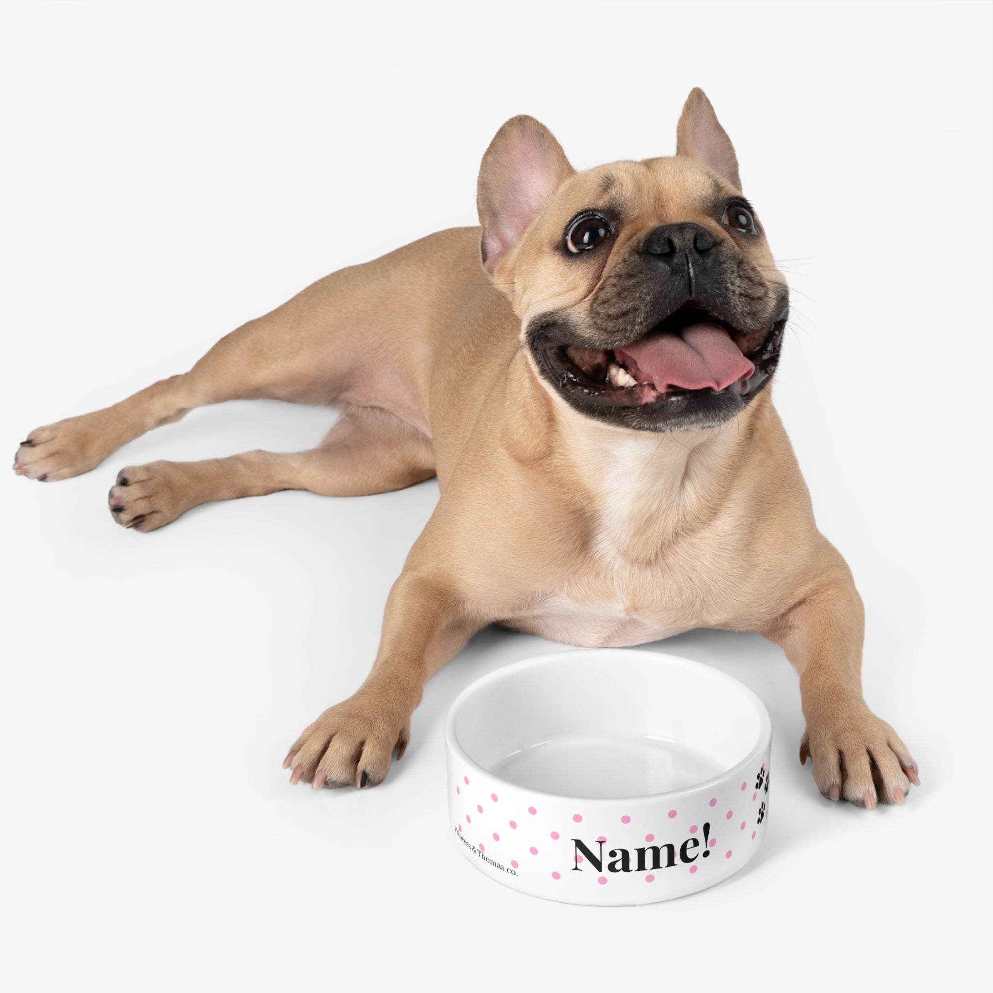 Personalizable Pink polkadot pet bowl | Paw print, pink polka dot ceramic