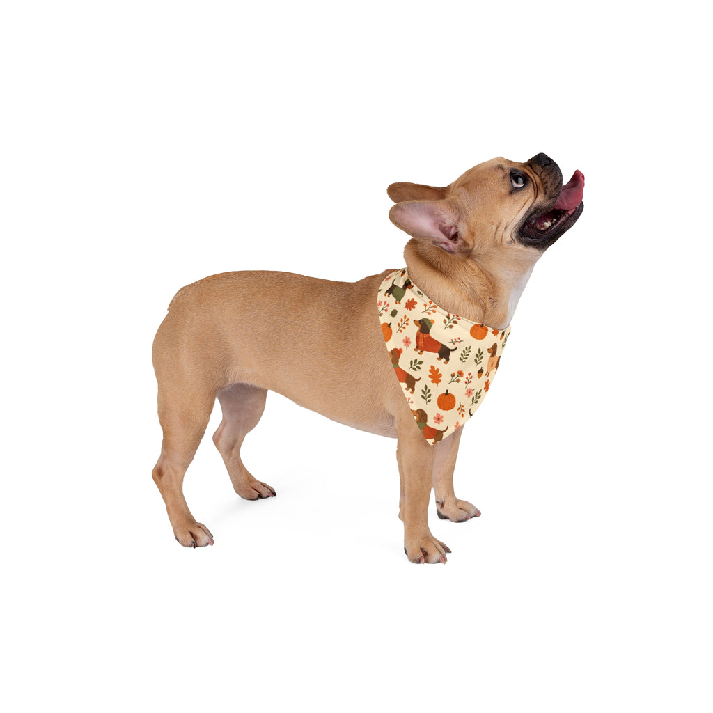 Autumn Dachshund Pet Bandana Fall Leaves & Pumpkins Dog Scarf