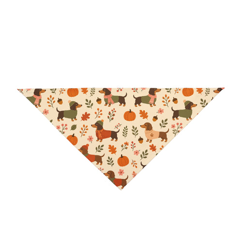 Autumn Dachshund Pet Bandana Fall Leaves & Pumpkins Dog Scarf