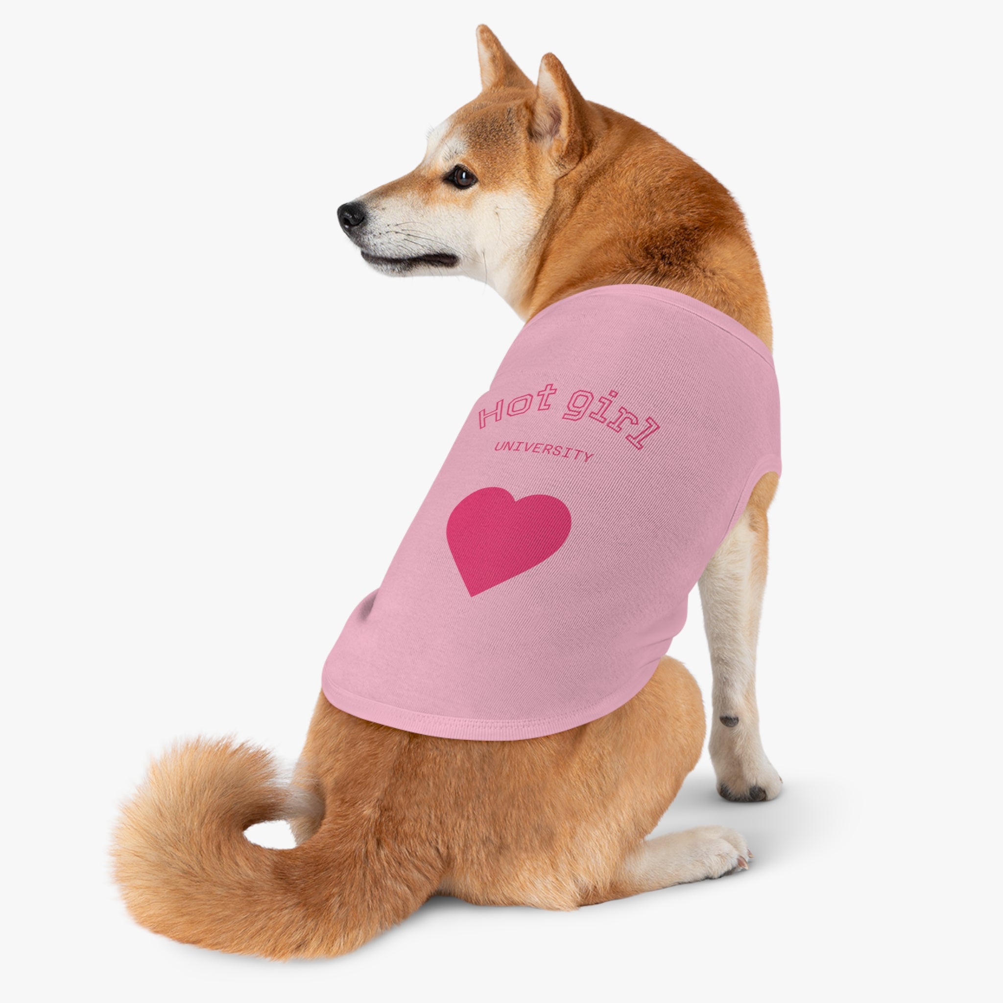 Hot Girl University Pet Tank Top — Pink Heart Dog/Cat Tee