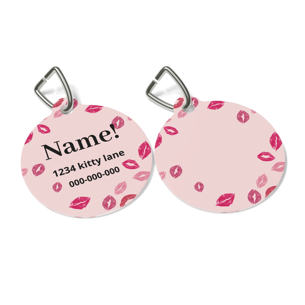 Personalized Pink Kiss Pet Tag  with Custom Engraved Cat & Dog ID Tag