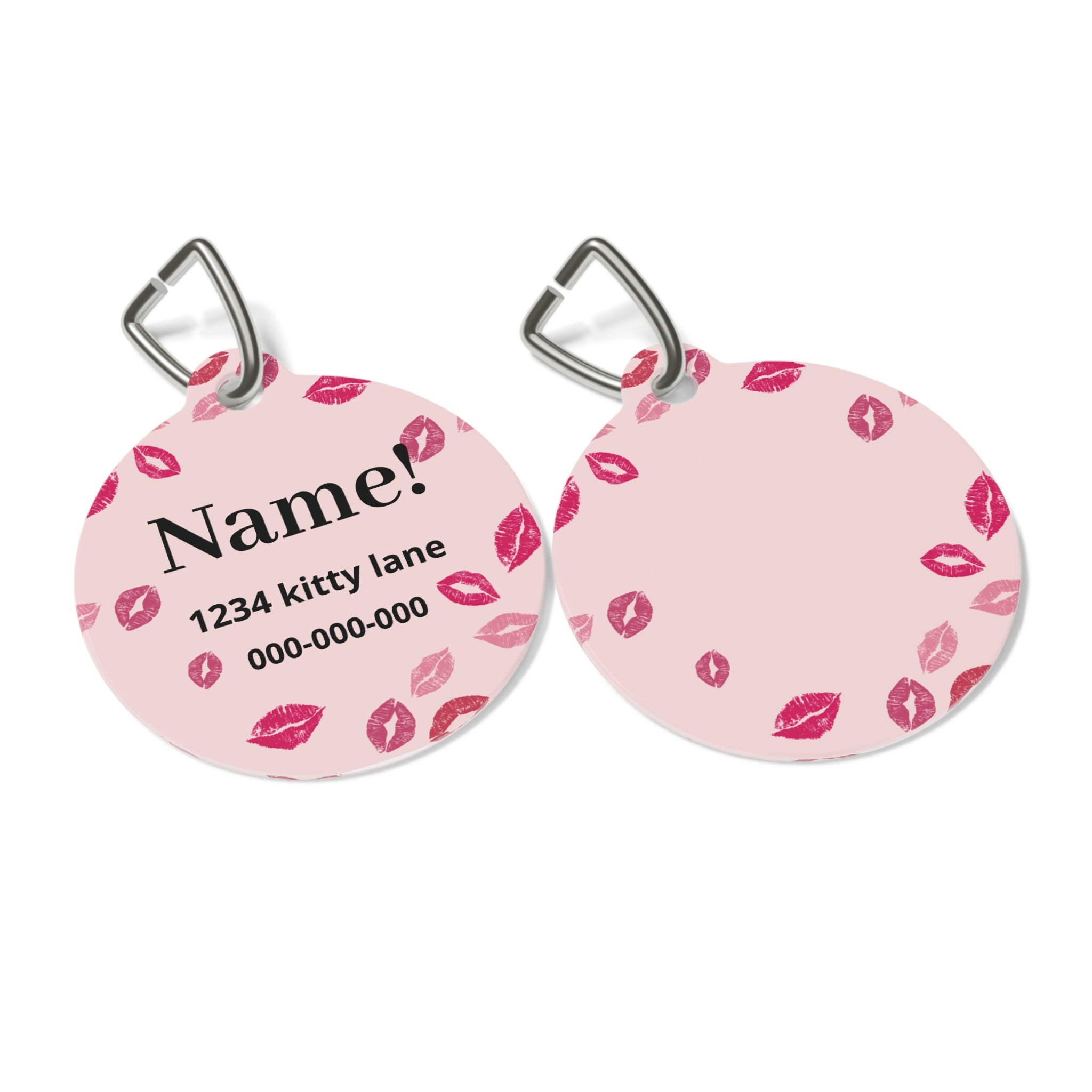 Personalized Pink Kiss Pet Tag  with Custom Engraved Cat & Dog ID Tag