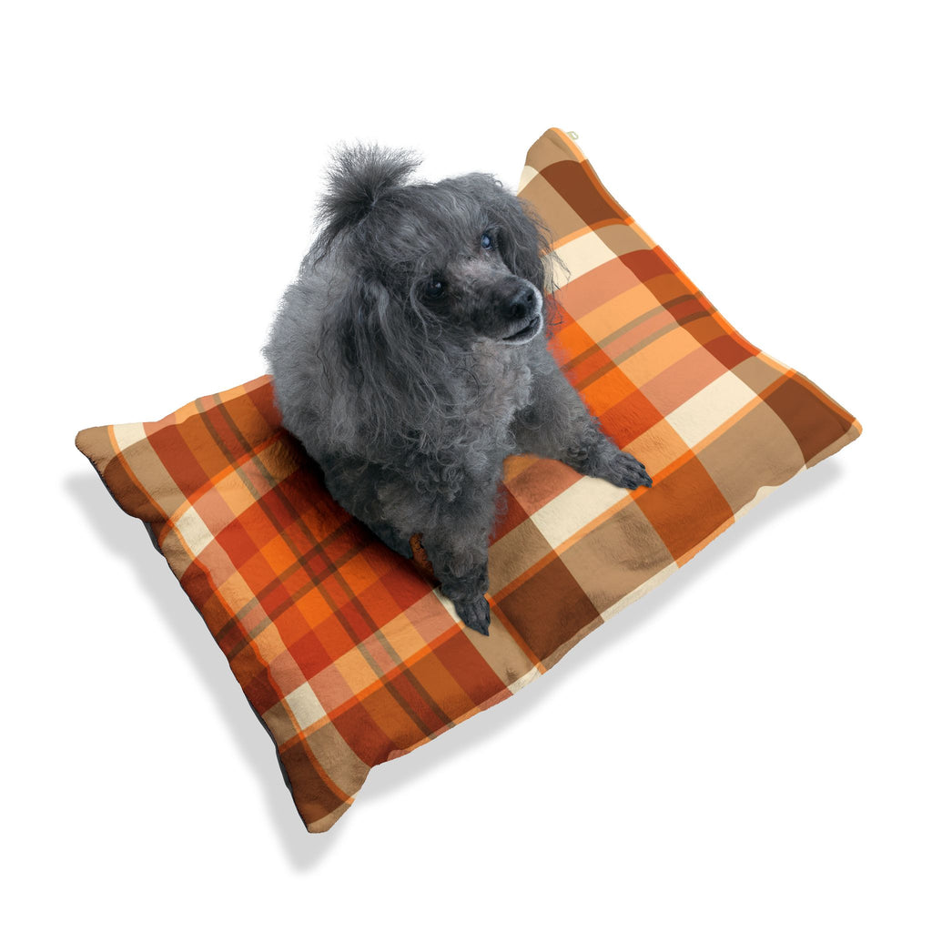 Cozy Autumn Plaid Pet Bed  Orange Buffalo Check Dog & Cat Pillow
