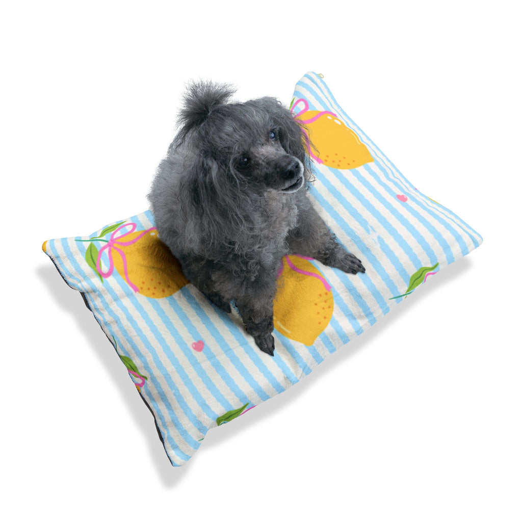 Lemon Bow Pet Bed  Cute Striped Citrus Cushion for Dogs & Cats