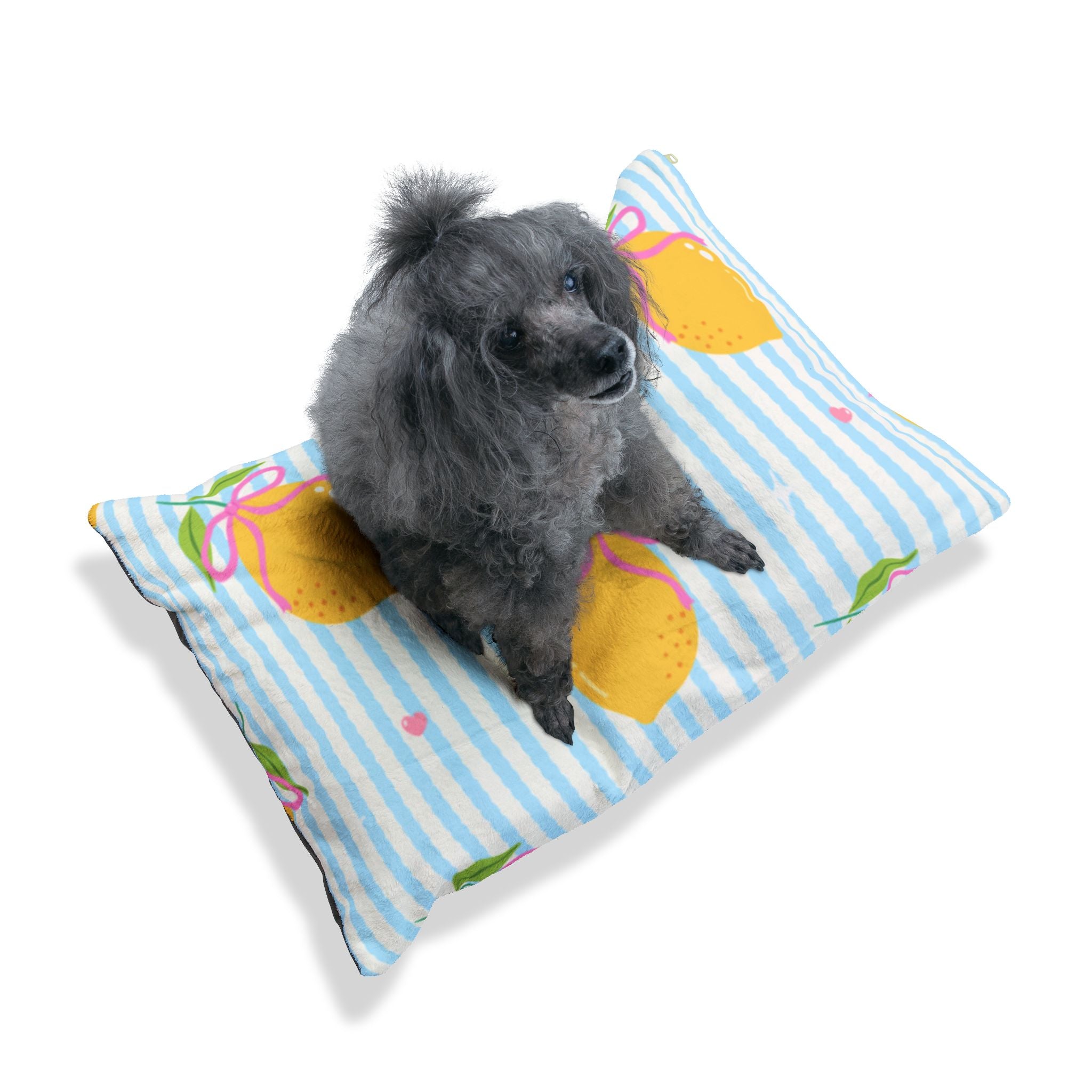 Lemon Bow Pet Bed  Cute Striped Citrus Cushion for Dogs & Cats