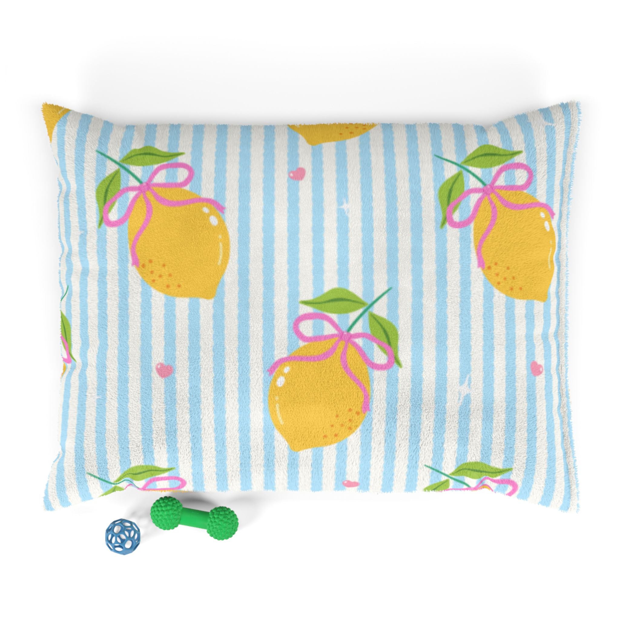 Lemon Bow Pet Bed  Cute Striped Citrus Cushion for Dogs & Cats