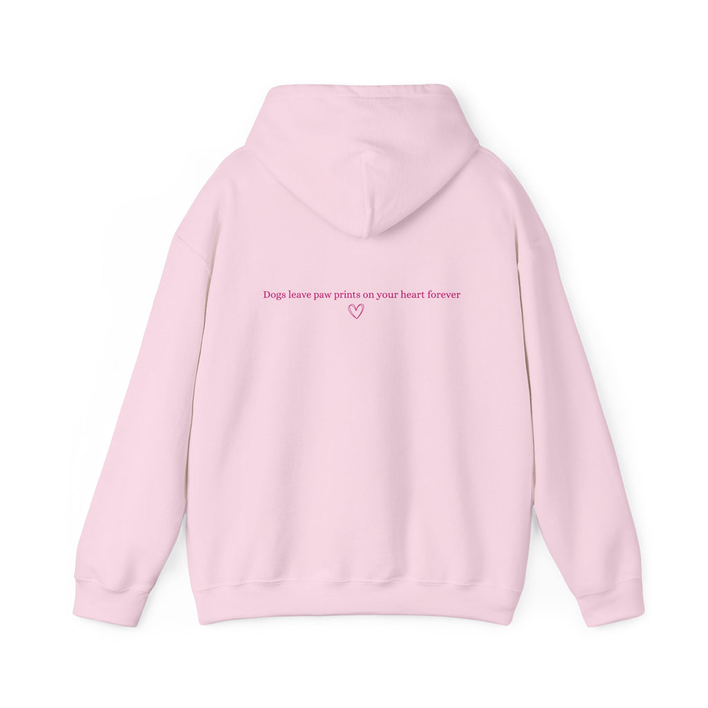 Dog Mom Hoodie  Minimal Line Art Dogs with "Dogs leave paw prints on your heart forever" Back Text
