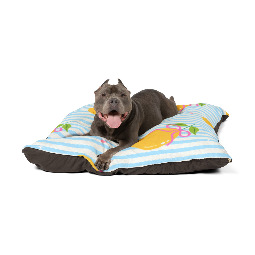 Lemon Bow Pet Bed  Cute Striped Citrus Cushion for Dogs & Cats