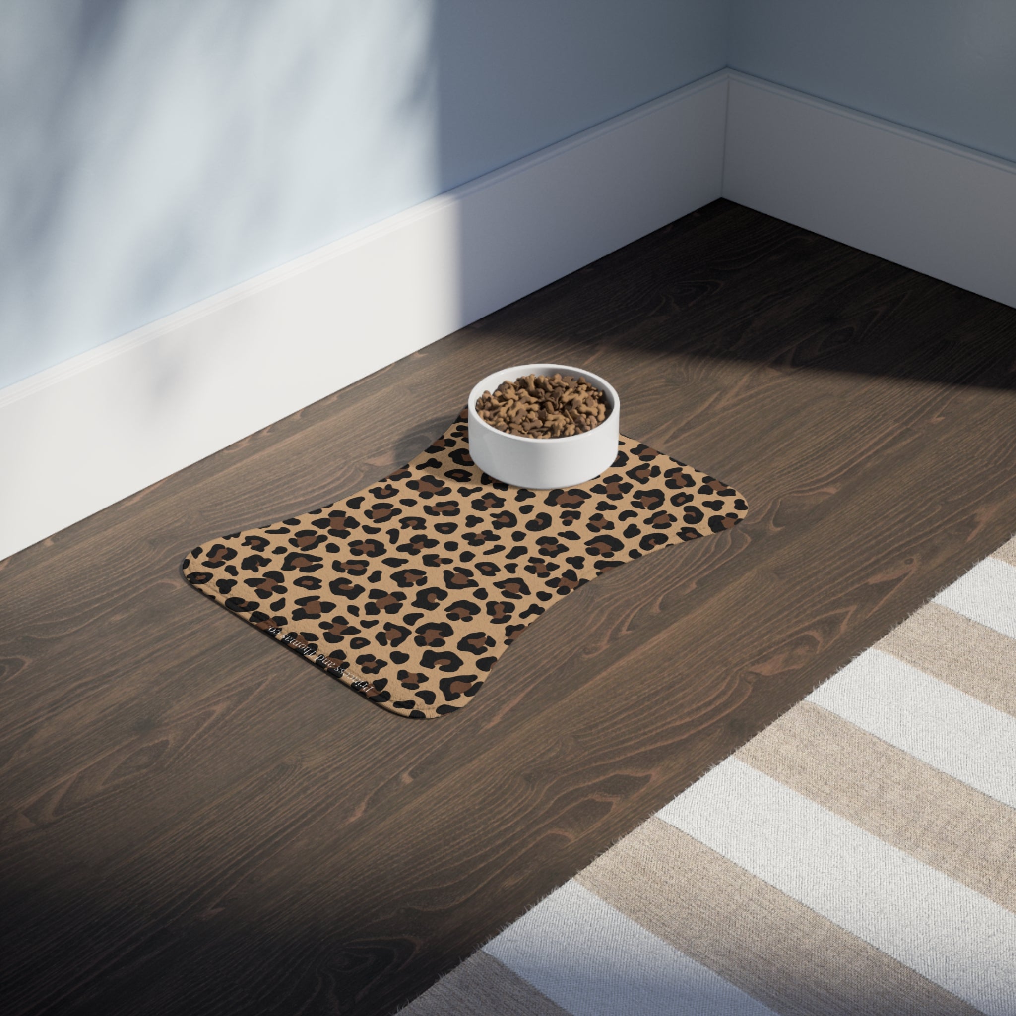 Leopard Print Pet Feeding Mat | Non-Slip Waterproof Bowl Placemat for Dogs & Cats