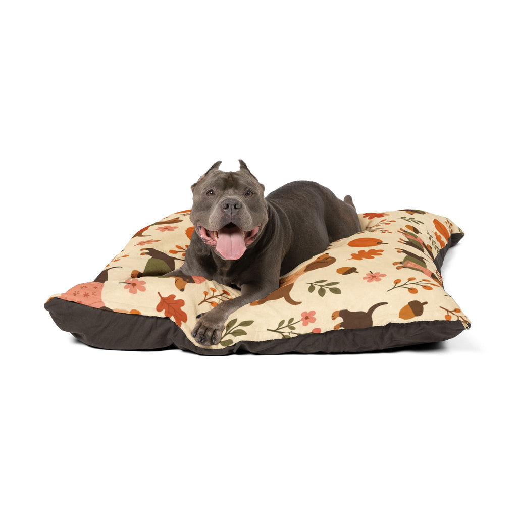 Autumn Dachshund Pet Bed — Cozy Fall Pumpkin & Sweater Dog Cushion