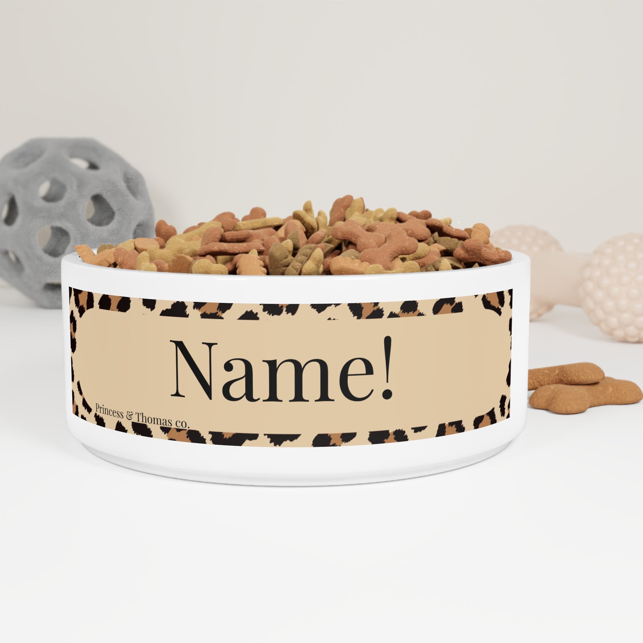 Personalized Leopard Print Pet Bowl | Custom Name Cat & Dog Dish