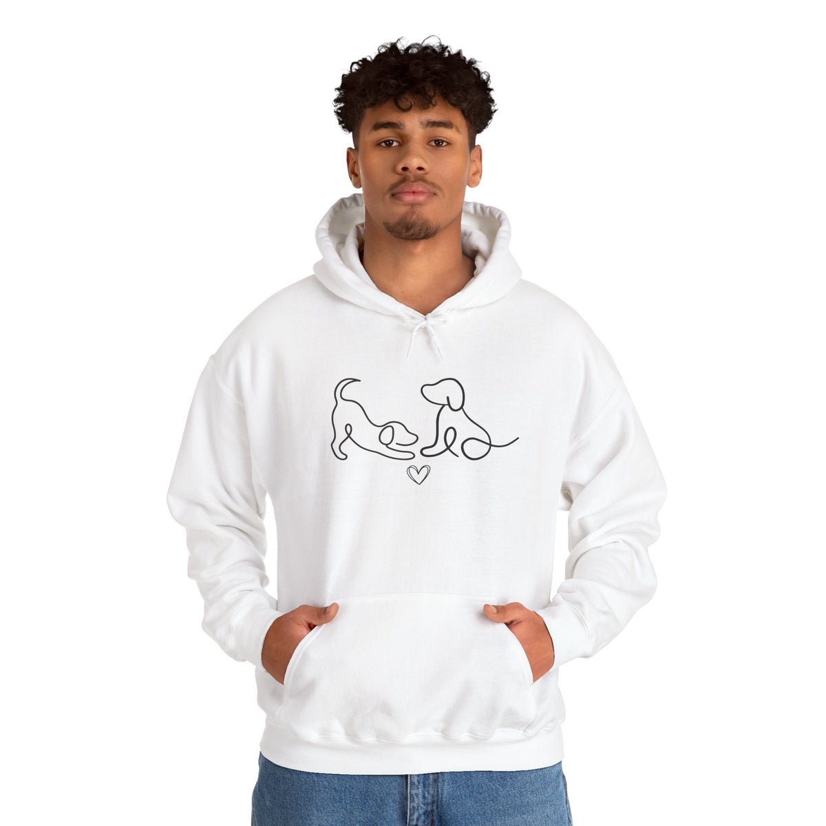 Dog Mom Hoodie  Minimal Line Art Dogs with "Dogs leave paw prints on your heart forever" Back Text