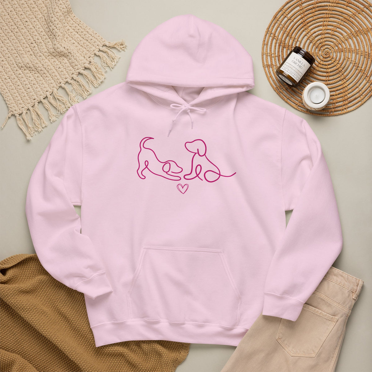 Dog Mom Hoodie  Minimal Line Art Dogs with "Dogs leave paw prints on your heart forever" Back Text