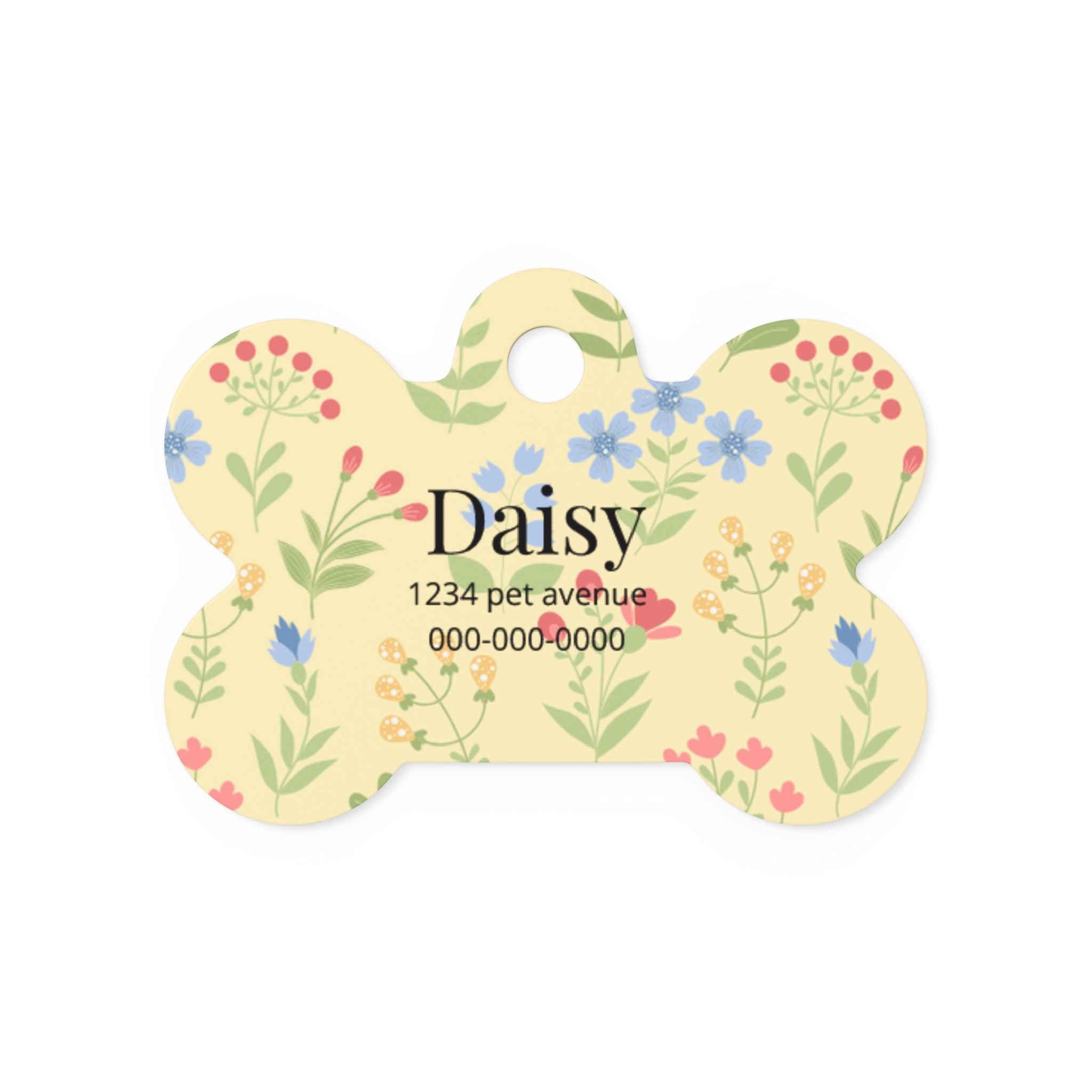 Floral Bone Pet Tag | Personalized Dog ID Tag with Name & Contact