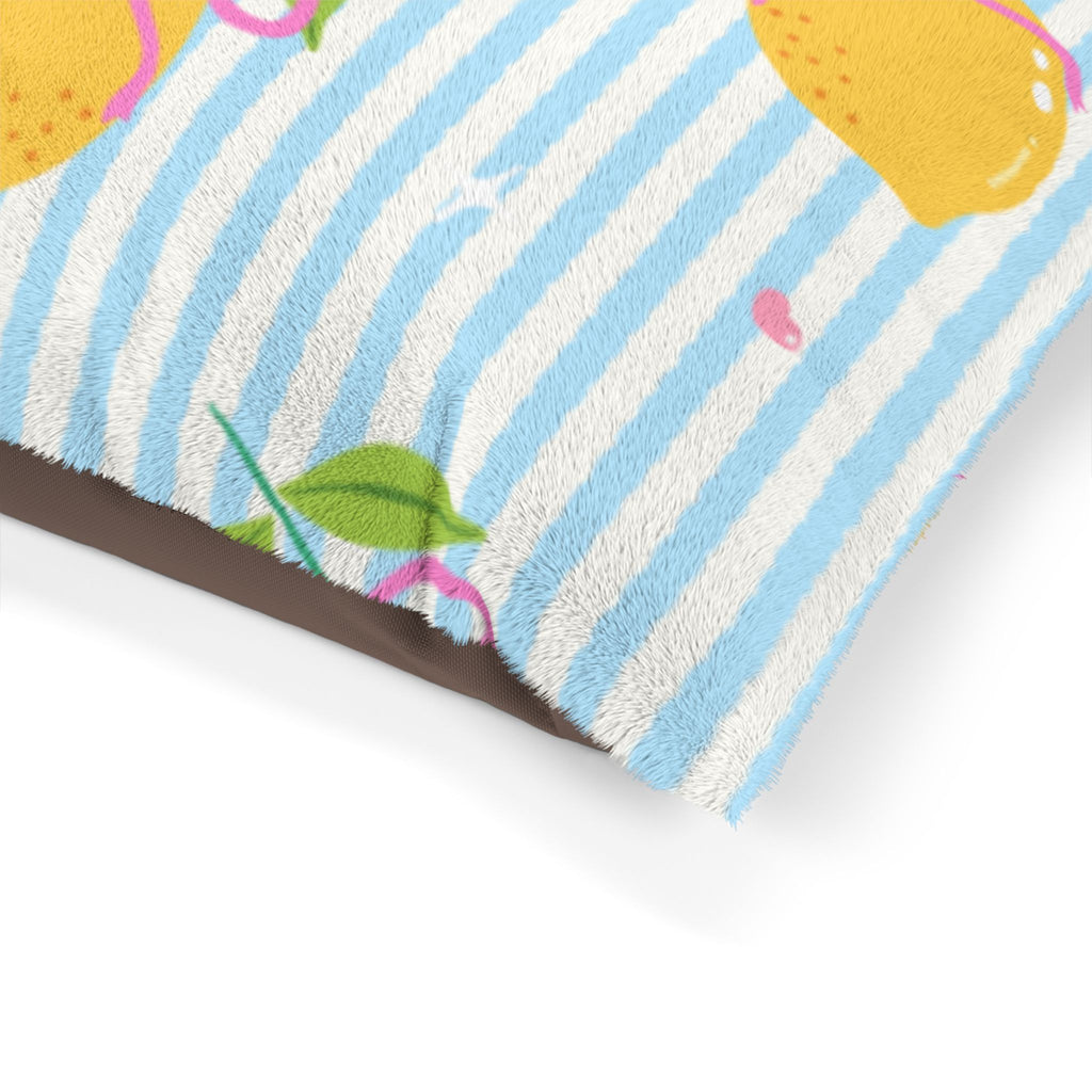 Lemon Bow Pet Bed  Cute Striped Citrus Cushion for Dogs & Cats